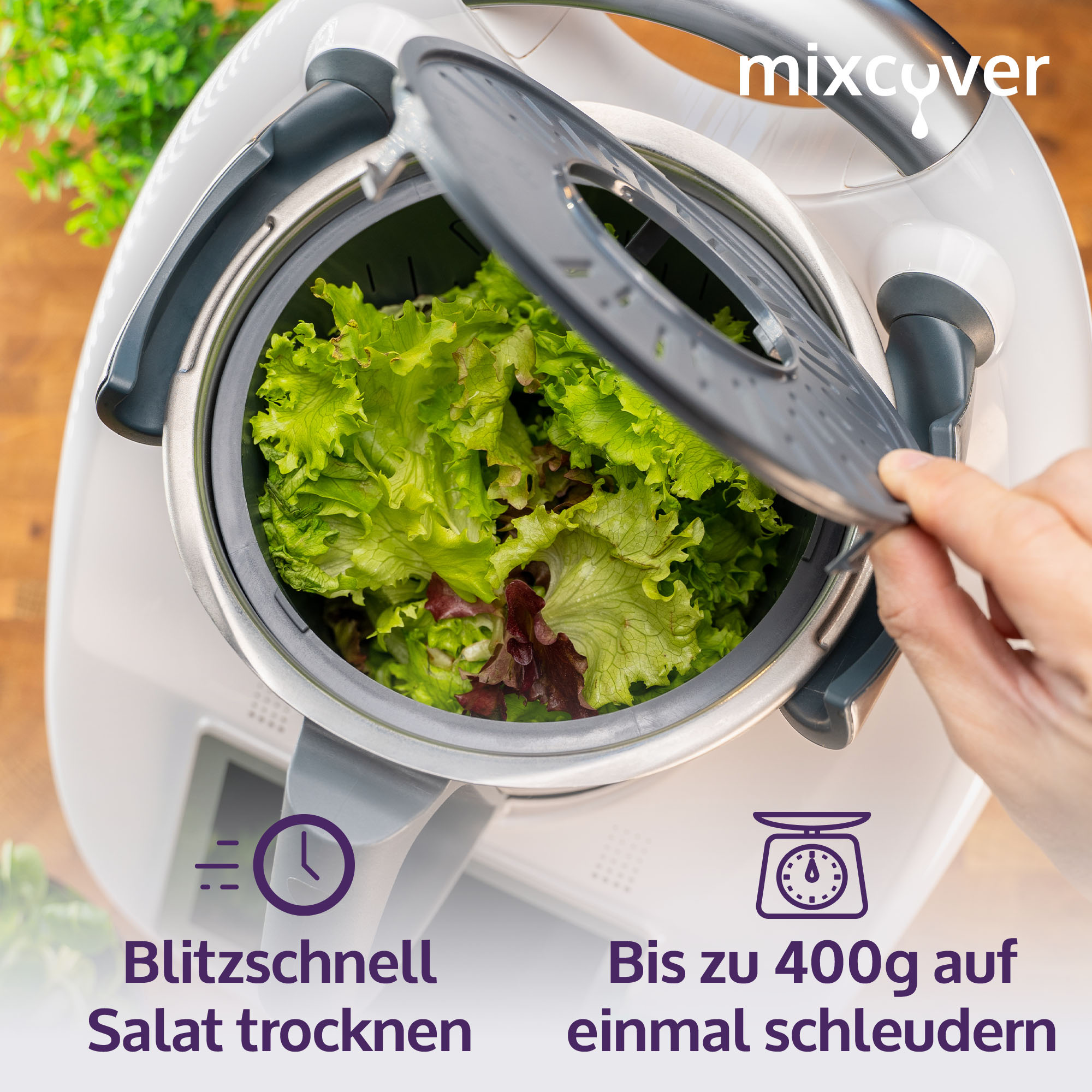 verbesserte Version Salatschleuder kompatibel mit Thermomix TM6 TM5 –  waschen und trocknen von Salat – Salattrockner - auch zum Kochen geeignet -  gewürzladen