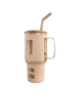 Glasbecher mit Strohhalm & Bambusdeckel – für Auto-Becherhalter, beige