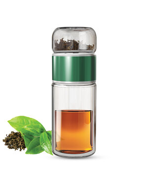 Gewürzladen Näfels Drehbare Teeflasche aus hitzebeständigem Glas mit Teefilter - to go, 240 ml, grün