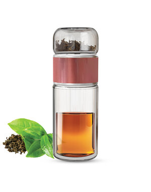 Gewürzladen Näfels Drehbare Teeflasche aus hitzebeständigem Glas mit Teefilter - to go, 240 ml, pink