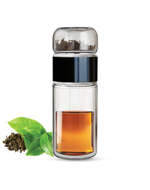 Gewürzladen Näfels Drehbare Teeflasche aus hitzebeständigem Glas mit Teefilter - to go, 240 ml, schwarz