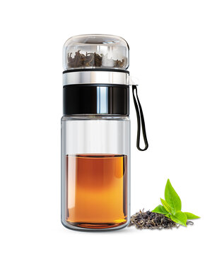 Gewürzladen Näfels Drehbare Teeflasche aus hitzebeständigem Glas mit Teefilter - to go, 320 ml, schwarz