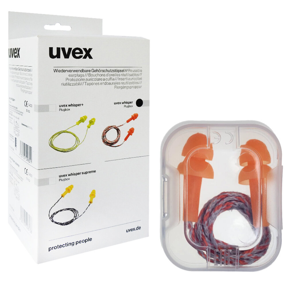 Uvex Whisper | 50 paar, herbruikbaar | Oranje | SNR 23dB - met koord en opbergbox Uvex Whisper | 50 paar, herbruikbaar | Oranje | SNR 23dB - met koord en opbergbox