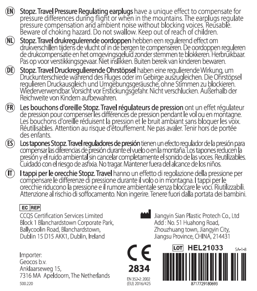 Stopz Oordoppen Travel - 1 paar - Drukregulerend - SNR 32dB Stopz Oordoppen Travel - 1 paar - Drukregulerend - SNR 32dB