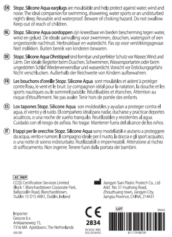 Stopz Oordoppen Silicone Aqua - 8 stuks - Zwemmen - Watersporten - Douchen - Slapen - SNR 27dB