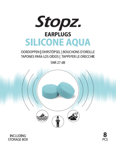 Stopz Oordoppen Silicone Aqua - 8 stuks - Zwemmen - Watersporten - Douchen - Slapen - SNR 27dB