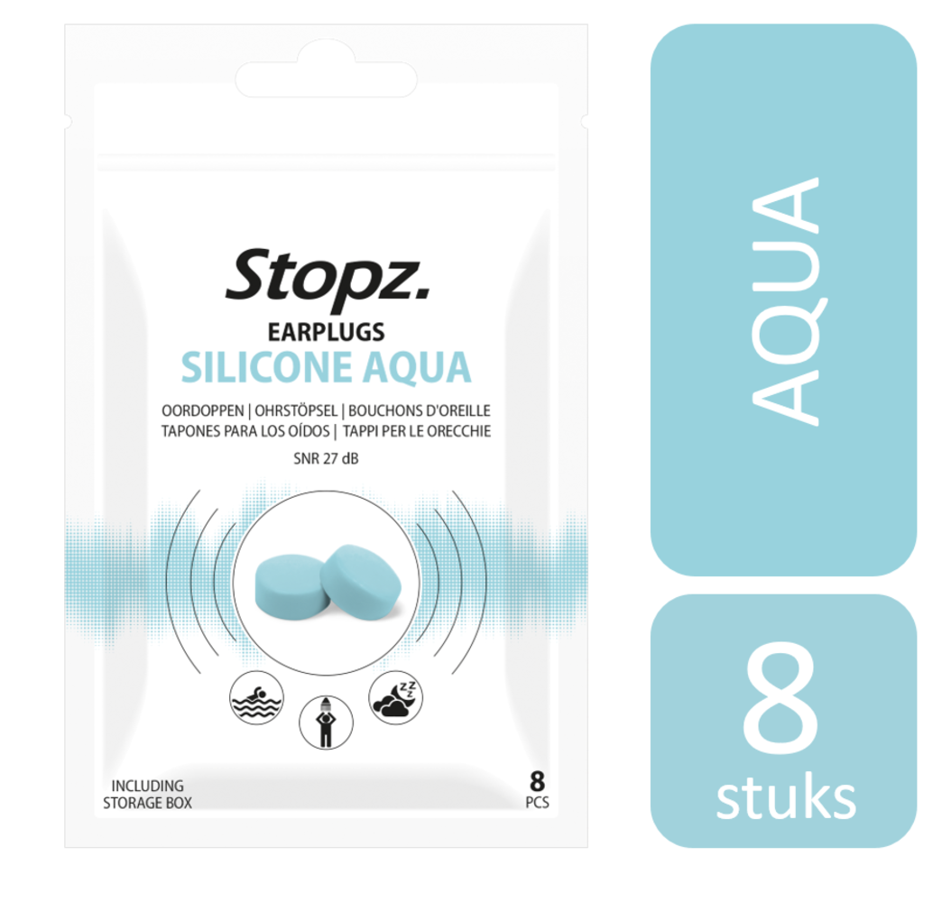 Stopz Oordoppen Silicone Aqua - 8 stuks - Zwemmen - Watersporten - Douchen - Slapen - SNR 27dB