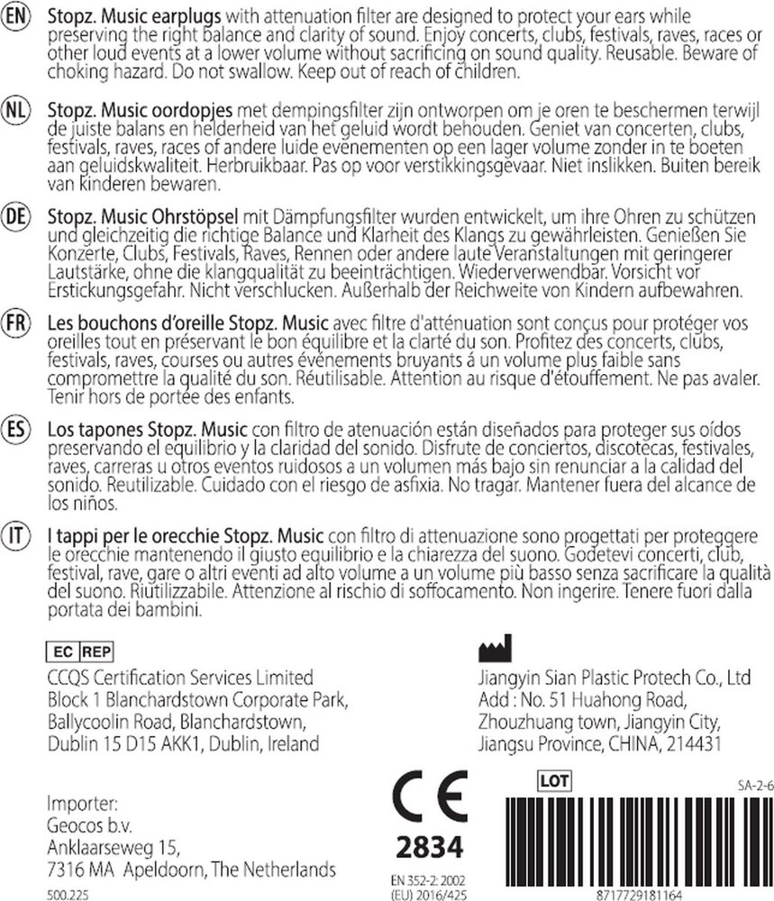 Stopz Oordoppen Music Transparant - Festivals - Concerten -  Party - 1 paar