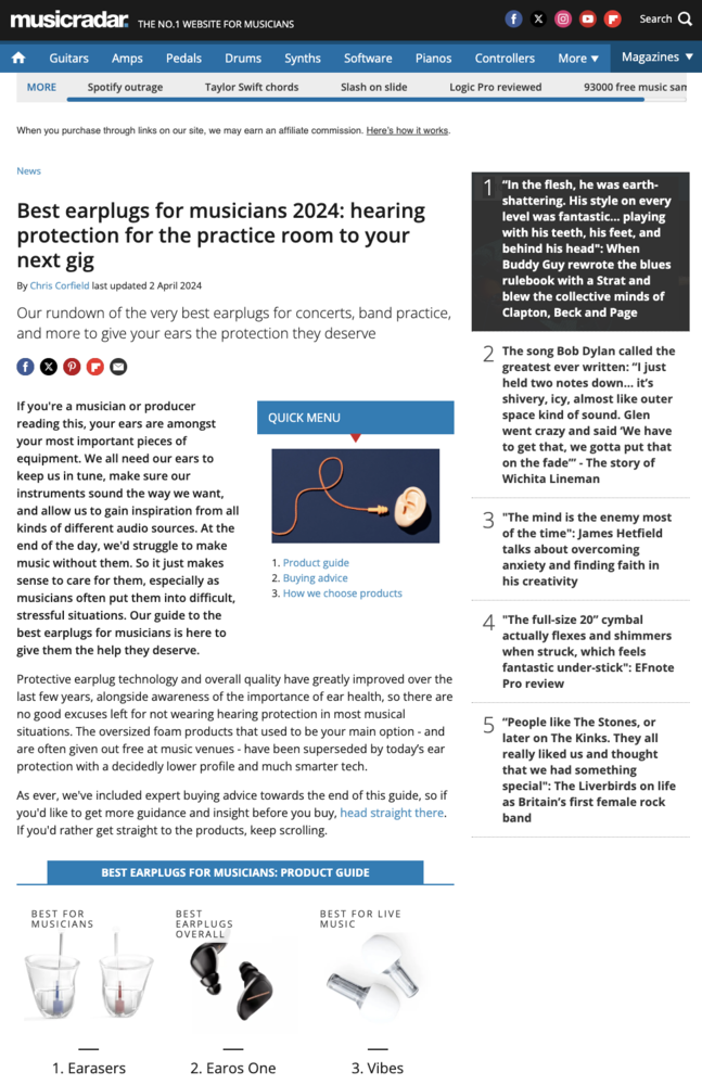 Earasers Muziek Oordoppen voor DJ's en muzikanten SNR 14dB Earasers Muziek Oordoppen voor DJ's en muzikanten SNR 14dB
