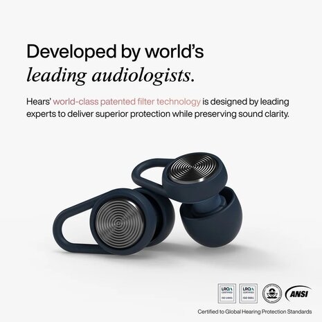 Hears Plus  oordoppen in Navy blauw | Innovatief filter met Kristalhelder Geluid