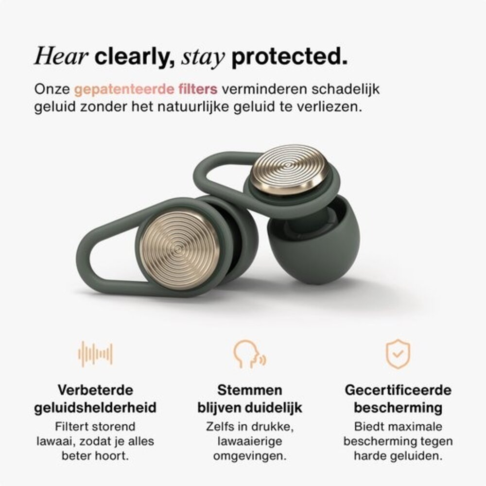 Hears Plus  oordoppen in Pine Green | Innovatief filter met Kristalhelder Geluid