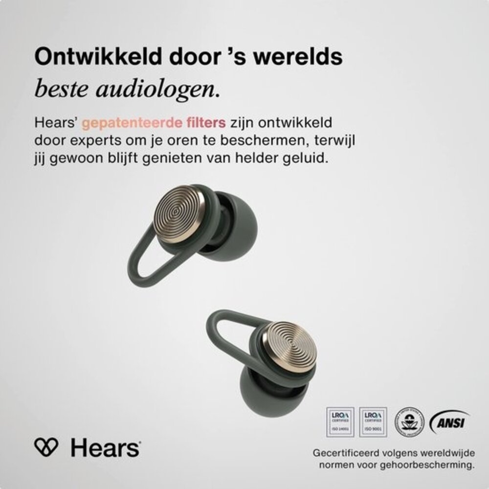 Hears Plus  oordoppen in Pine Green | Innovatief filter met Kristalhelder Geluid