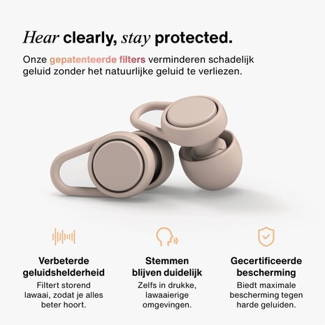 Hears Plus  oordoppen in Siena Dust | Innovatief filter met Kristalhelder Geluid
