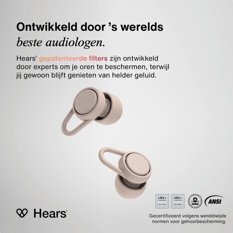 Hears Plus  oordoppen in Siena Dust | Innovatief filter met Kristalhelder Geluid