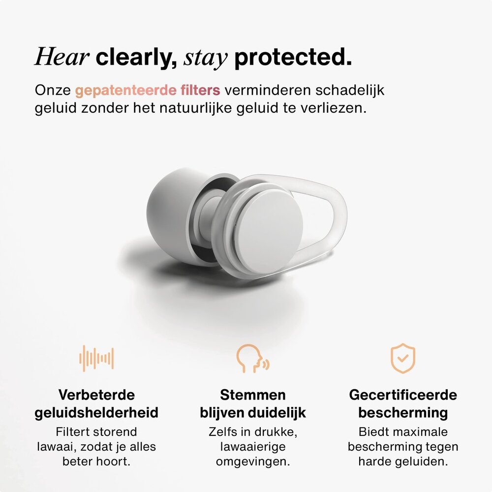 Hears One oordoppen in Clear Glass | Innovatief filter met Kristalhelder Geluid Hears One oordoppen in Clear Glass | Innovatief filter met Kristalhelder Geluid