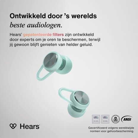 Hears Plus oordoppen in Tropical Green | Innovatief filter met Kristalhelder Geluid Hears Plus oordoppen in Tropical Green | Innovatief filter met Kristalhelder Geluid