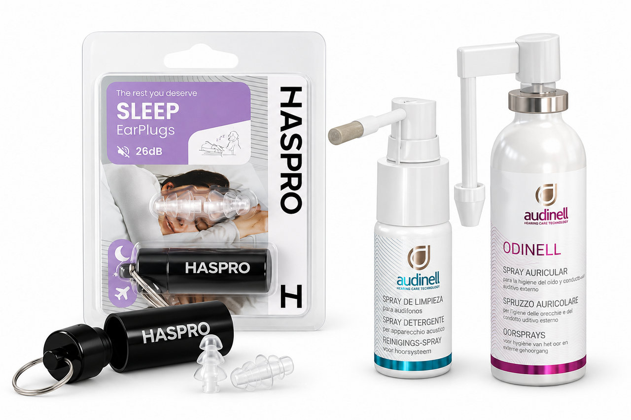Haspro® Sleep Oordoppen + Audinell Reinigingsspray 30 ml + Odinell Oorspray 50 ml – Voordelige Combideal Haspro® Sleep Oordoppen + Audinell Reinigingsspray 30 ml + Odinell Oorspray 50 ml – Voordelige Combideal