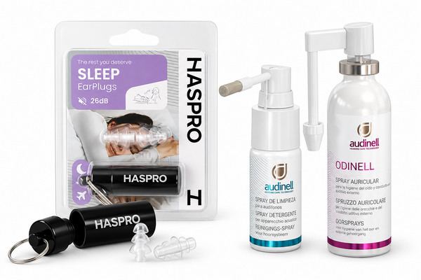 Haspro® Sleep Oordoppen + Audinell Reinigingsspray 30 ml + Odinell Oorspray 50 ml – Voordelige Combideal Haspro® Sleep Oordoppen + Audinell Reinigingsspray 30 ml + Odinell Oorspray 50 ml – Voordelige Combideal