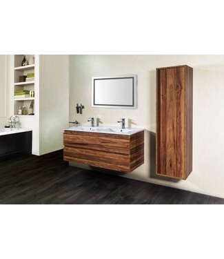 CREAVIT Creavit Sally Badkamermeubel Garda Walnoot 120x45x50cm Dubbele wastafel keramisch met overloop  2x lades softclose Walnoot