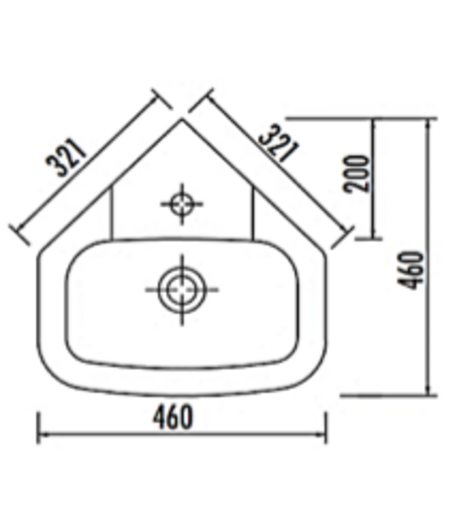 CREAVIT Hoekfontein WC Kwartrond 45x45x16cm Keramiek glans Wit met overloop