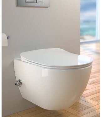 CREAVIT Hangtoilet met bidet geïntegreerde kraan Warm Koud Randloos Glans Wit incl softclose Wc-bril
