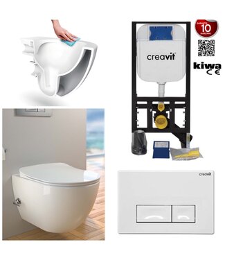 CREAVIT Compleet set Wandcloset met bidet geïntegreerd kraan Creavit Wandcloset + Inbouwreservoir en drukplaat