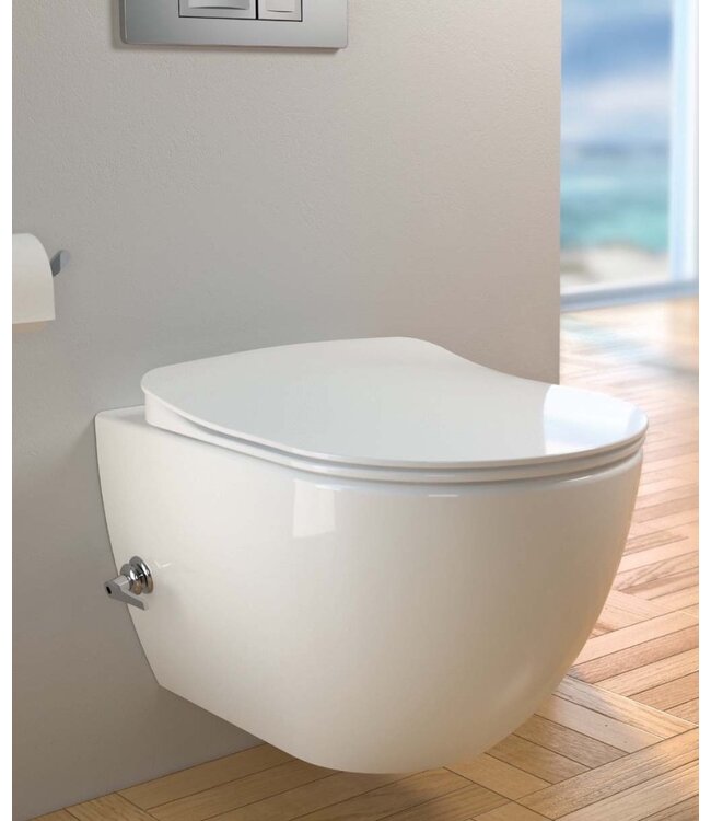 Compleet set Wandcloset met bidet geïntegreerd kraan Creavit Wandcloset + Inbouwreservoir en drukplaat