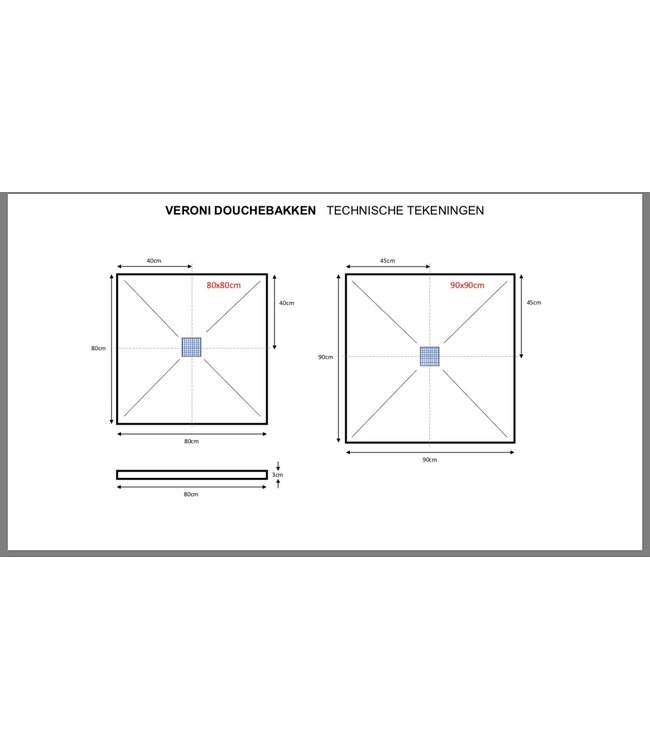 CREAVIT Composiet Douchebak 90x90cm Grijs SLATE (RAL7037) Veroni 3cm Antislip