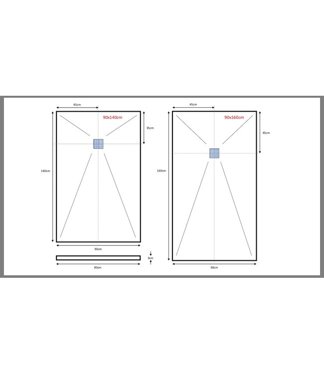 CREAVIT Composiet Douchebak 90x90cm Grijs SLATE (RAL7037) Veroni 3cm Antislip