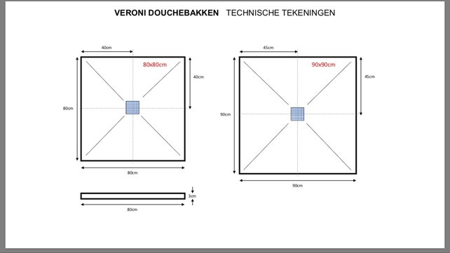 Composiet Douchebak 100x100 Zwart (RAL9003) Veroni 3cm Antislip