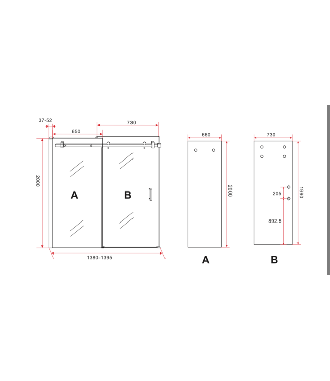 Douchedeur Nisdeur Aloni Slice 140x195cm  Schuifdeur 8mm Veiligheidsglas Nano-coating Verchroomd Rails