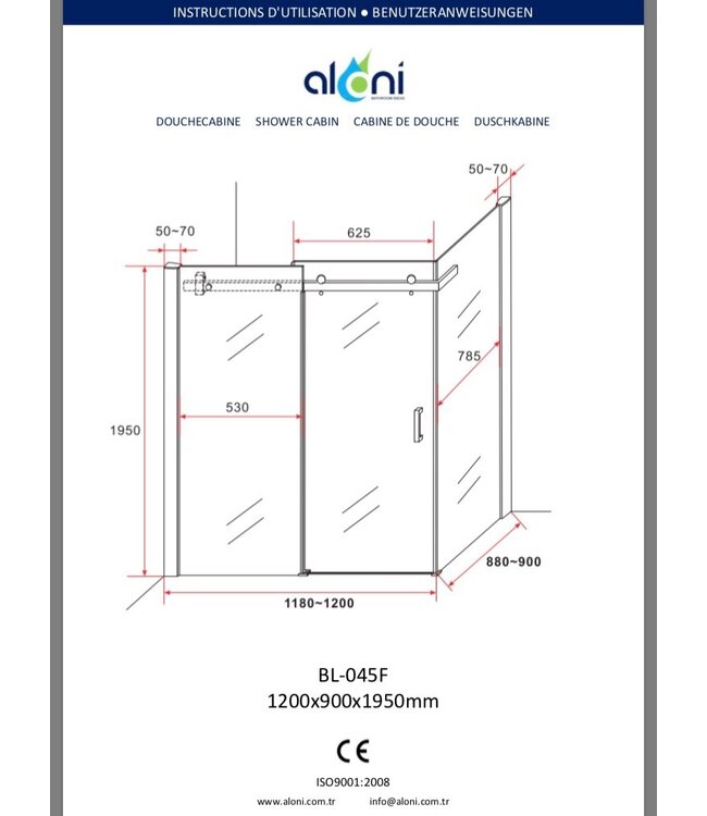 Douchecabine Rechthoek 120x90x195cm Creavit Aloni Slide 8mm veiligheidsglas Anti-kalk nano-coating