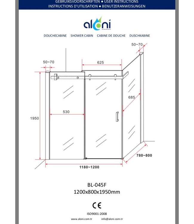 Douchecabine Rechthoek 120x80x195cm Creavit Aloni Slide 8mm veiligheidsglas Anti-kalk nano-coating
