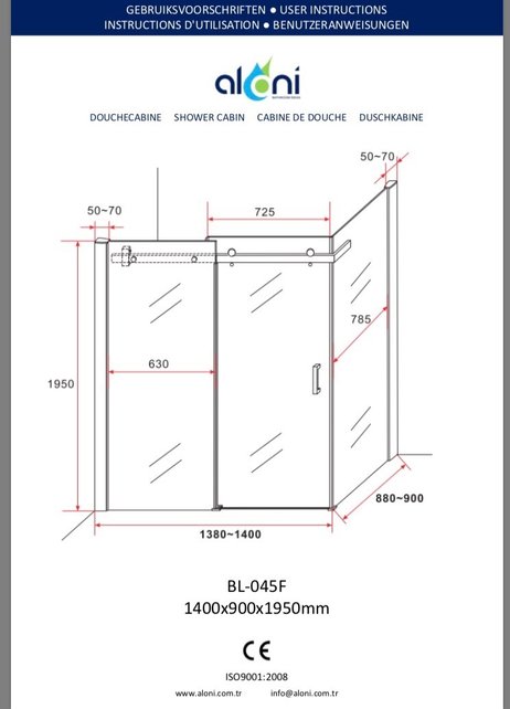 Douchecabine Rechthoek 140x90x195cm Creavit Aloni Slide 8mm veiligheidsglas Anti-kalk nano-coating Douchecabine Rechthoek 140x90x195cm Creavit Aloni Slide 8mm veiligheidsglas Anti-kalk nano-coating