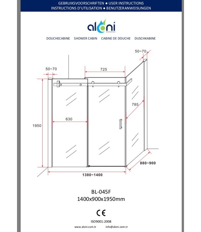 Douchecabine Rechthoek 140x90x195cm Creavit Aloni Slide 8mm veiligheidsglas Anti-kalk nano-coating