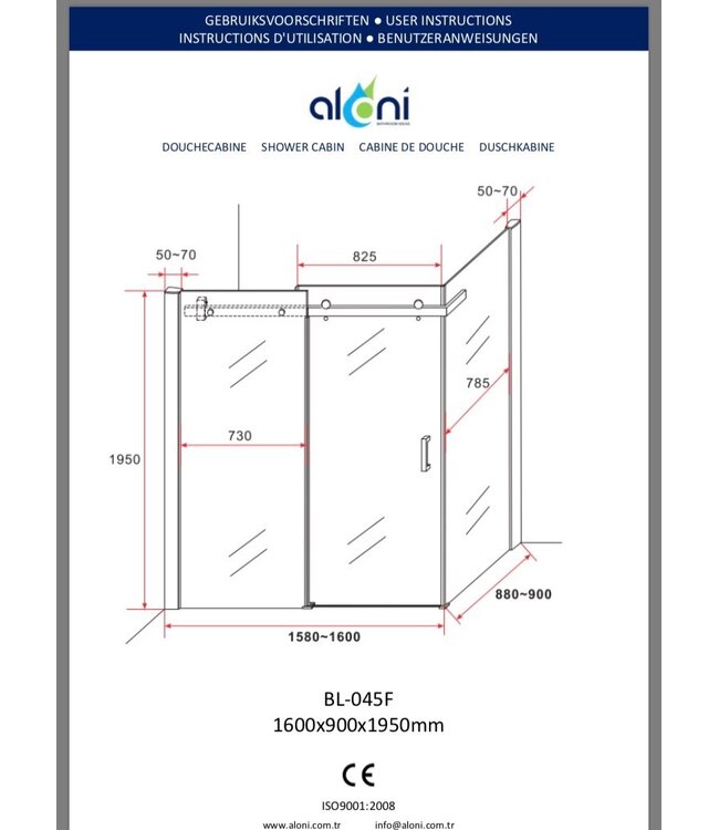 Douchecabine Rechthoek 160x90x195cm Creavit Aloni Slide 8mm veiligheidsglas Anti-kalk nano-coating