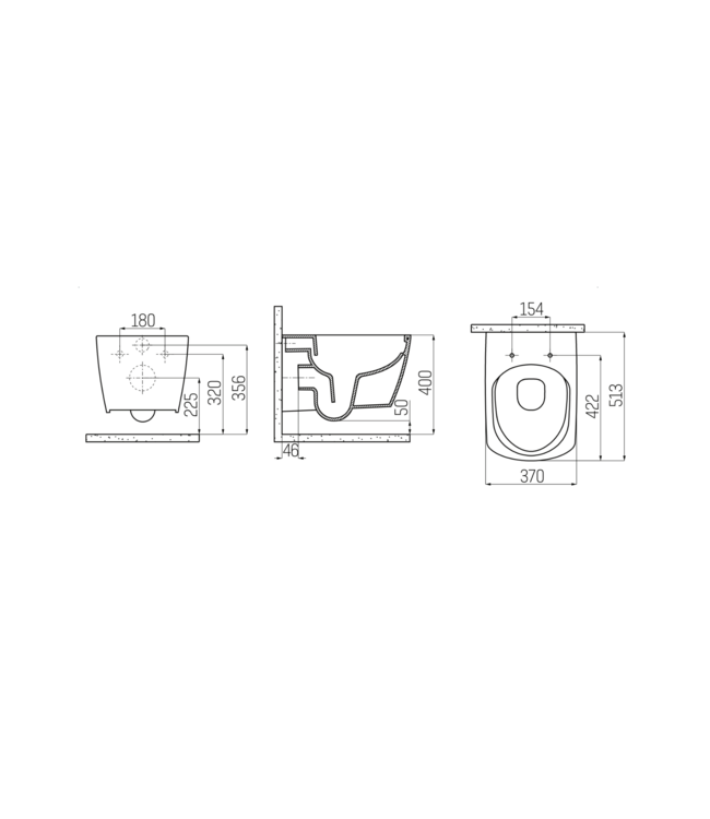 Randloos Hangtoilet Alexandria Lux met Bidet Vierkant 51x37x35cm incl. softclose Toiletbril Creavit EG321 verborgen bevestiging