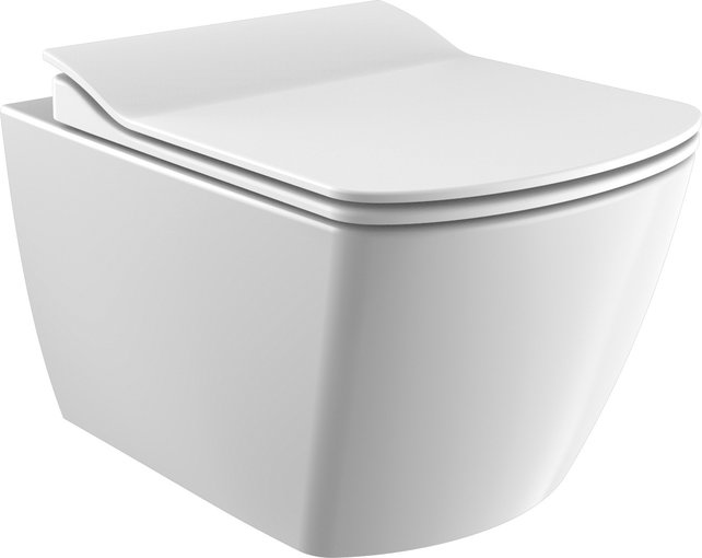 Randloos Hangtoilet Alexandria Lux Hoog Vierkant 51x35x37cm incl. softclose Toiletbril Toiletpot Hangend