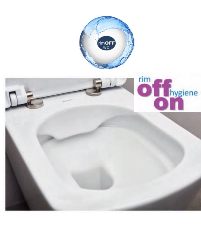 Randloos Hangtoilet Alexandria Lux Hoog Vierkant 51x35x37cm incl. softclose Toiletbril Toiletpot Hangend