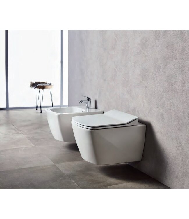 CREAVIT Randloos Hangtoilet Alexandria Lux Hoog Vierkant 51x35x37cm incl. softclose Toiletbril Toiletpot Hangend