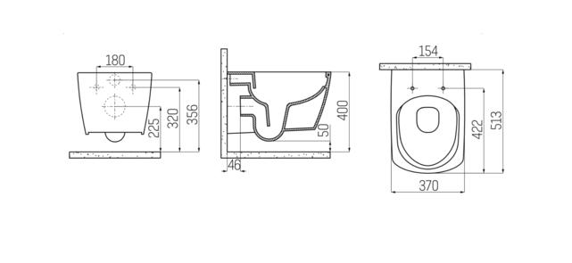 Randloos Hangtoilet Alexandria Lux Hoog Vierkant 51x35x37cm incl. softclose Toiletbril Toiletpot Hangend