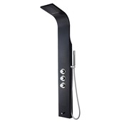 Creavit Douchepaneel Mat Zwart 160x20x7cm ThermostaatKraan Regendouche Uitloopkraan en 3x Massagejets RVS.