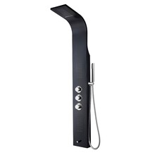 Creavit Douchepaneel Mat Zwart 160x20x7cm ThermostaatKraan Regendouche Uitloopkraan en 3x Massagejets RVS.