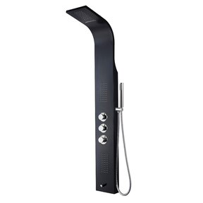 Creavit Douchepaneel Mat Zwart 160x20x7cm ThermostaatKraan Regendouche Uitloopkraan en 3x Massagejets RVS.