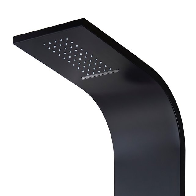 Creavit Douchepaneel Mat Zwart 160x20x7cm ThermostaatKraan Regendouche Uitloopkraan en 3x Massagejets RVS.
