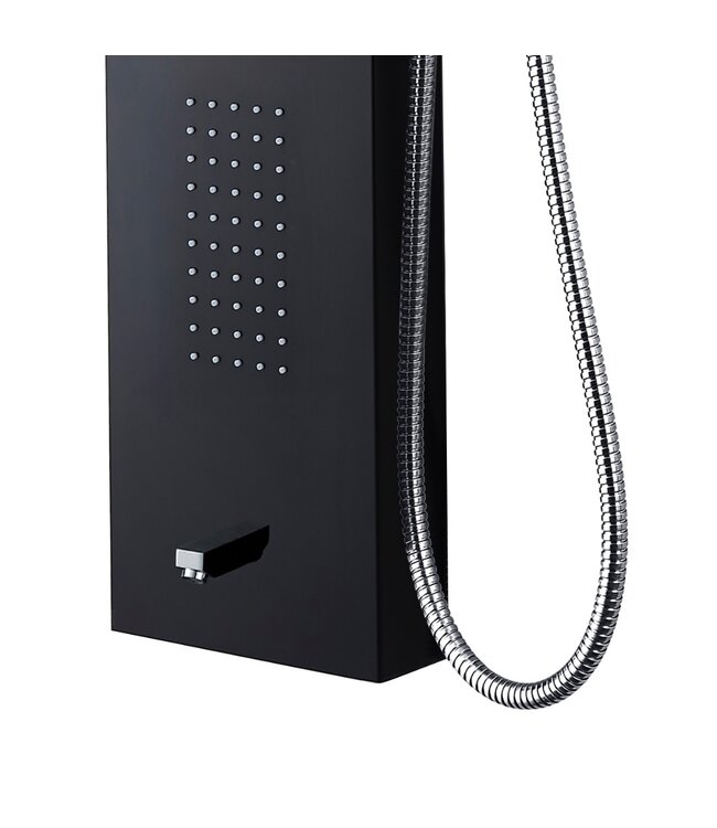 Creavit Douchepaneel Mat Zwart 160x20x7cm ThermostaatKraan Regendouche Uitloopkraan en 3x Massagejets RVS.