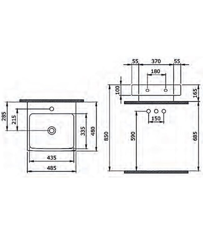Mini Toiletfontein links Wit 37.5x21.5x10cm met kraangat
