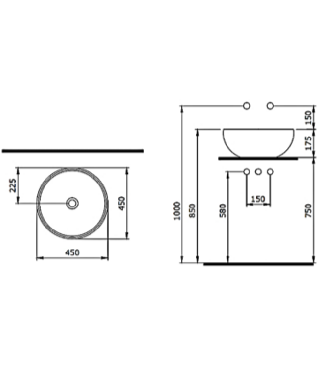 Waskom Bocchi Mat Zwart Venezia 45X45X17,5 CM