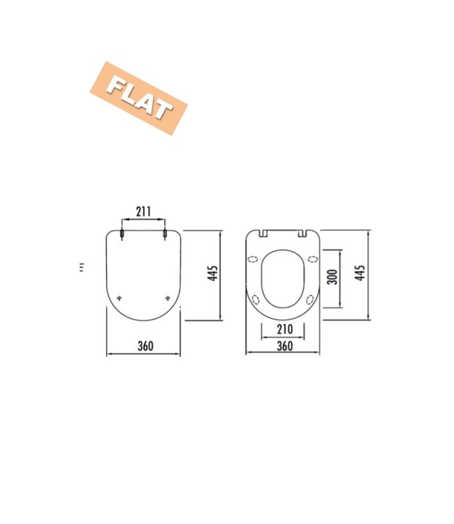 Toiletbril Softclose flat, Duroplast, met INOX scharnieren 36x44,5x2cm