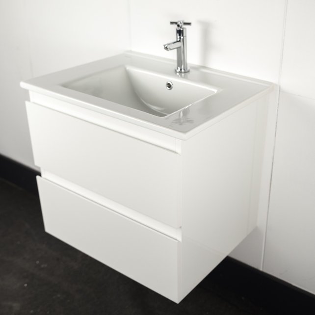 Creavit Sally Badkamermeubel 80cm Hoogglans Wit met keramisch wastafel 2 lades Softclose